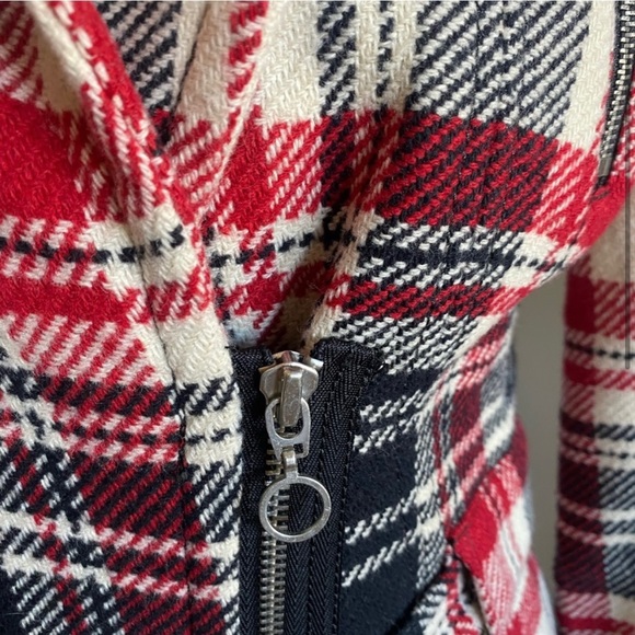 Express Wool Blend Red Plaid Belted Biker Jacket - Picture 3 of 10